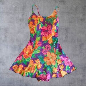 Seascamp Swim‎ Dress Womens 8 Purple Floral Vintage 90s Tropical One Piece S625